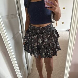 Aerie Gray Black Mini Skirt Ruffled Tiered